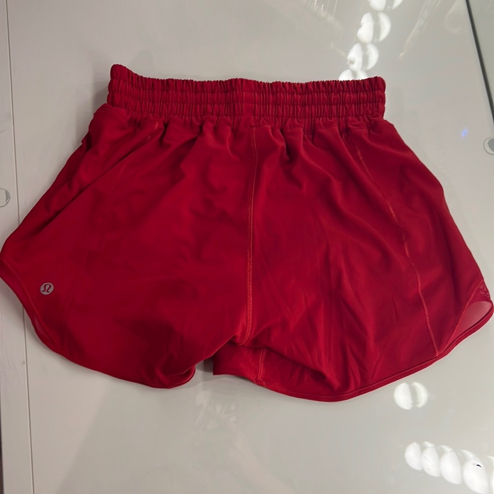 Red lulu lemon shorts. Size 4. Hotty hot high rise 4”.